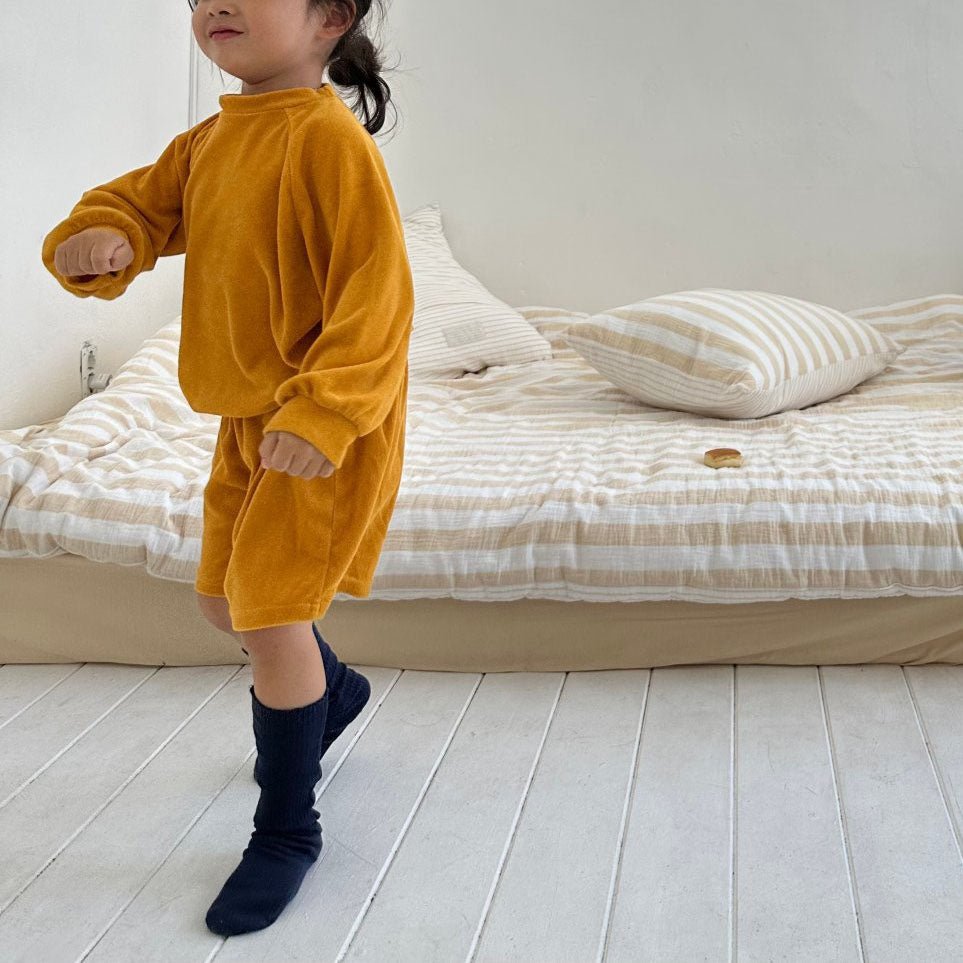 Toddler F25 Terry Cloth Long Sleeve Top and Shorts Set (1 - 7y) - Mustard kids outfit