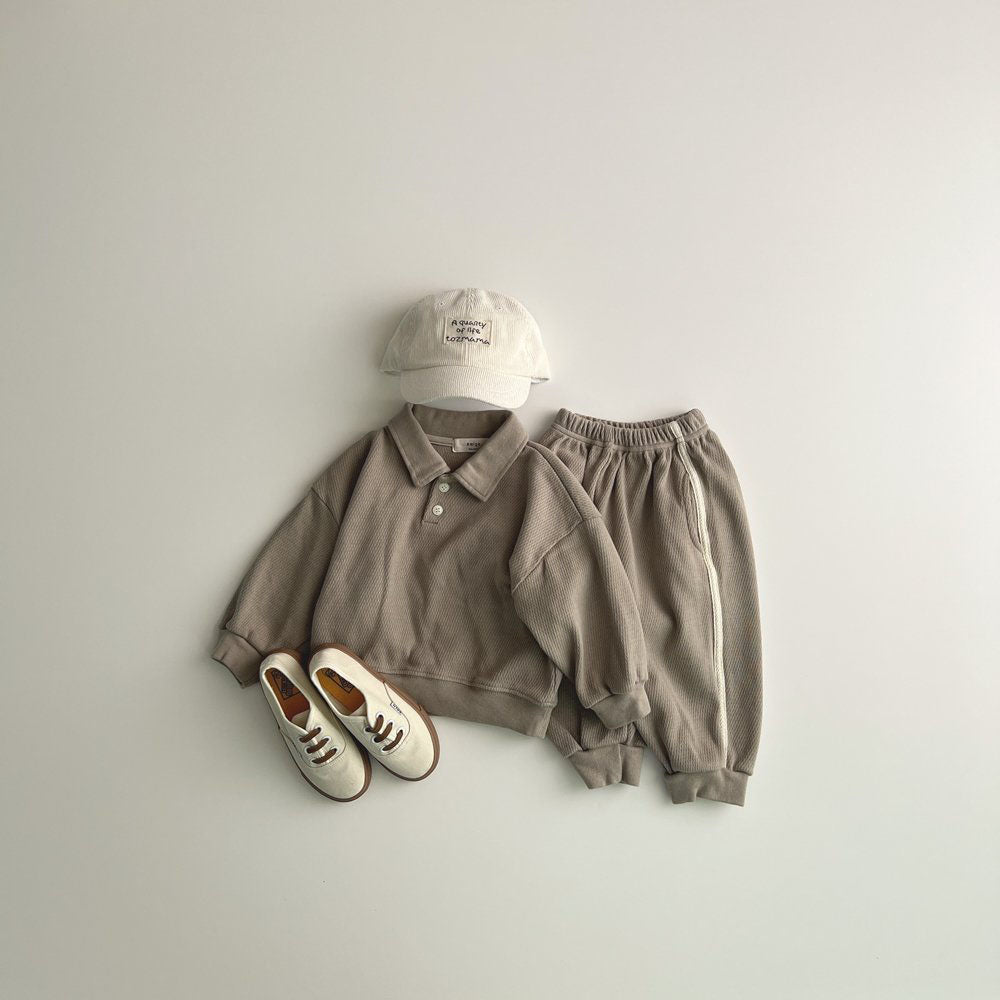 Toddler F25 Textured Collared Long Sleeve Sweatshirt (1 - 6y) - 3 Colors kids outfit