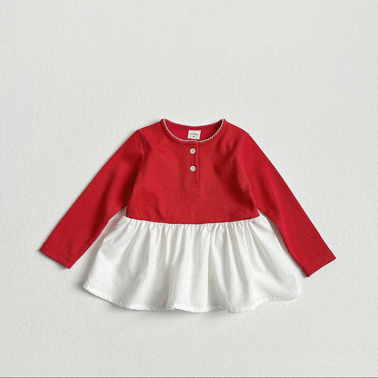 Toddler F26 Button Front Layered Flare Top (2-8y) - Red kids outfit
