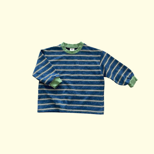 Toddler F26 Contrast Trim Stripe Long Sleeve Top (3-9y) - Navy kids outfit