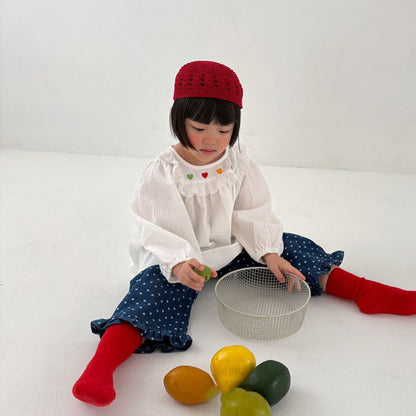 Toddler F26 Heart Embroider Long Puff Sleeve Top (1-6y) - Ivory kids outfit