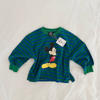 Toddler F26 Mickey Stripe Side Slit Long Sleeve Top (1-9y) - 3 Colors kids outfit