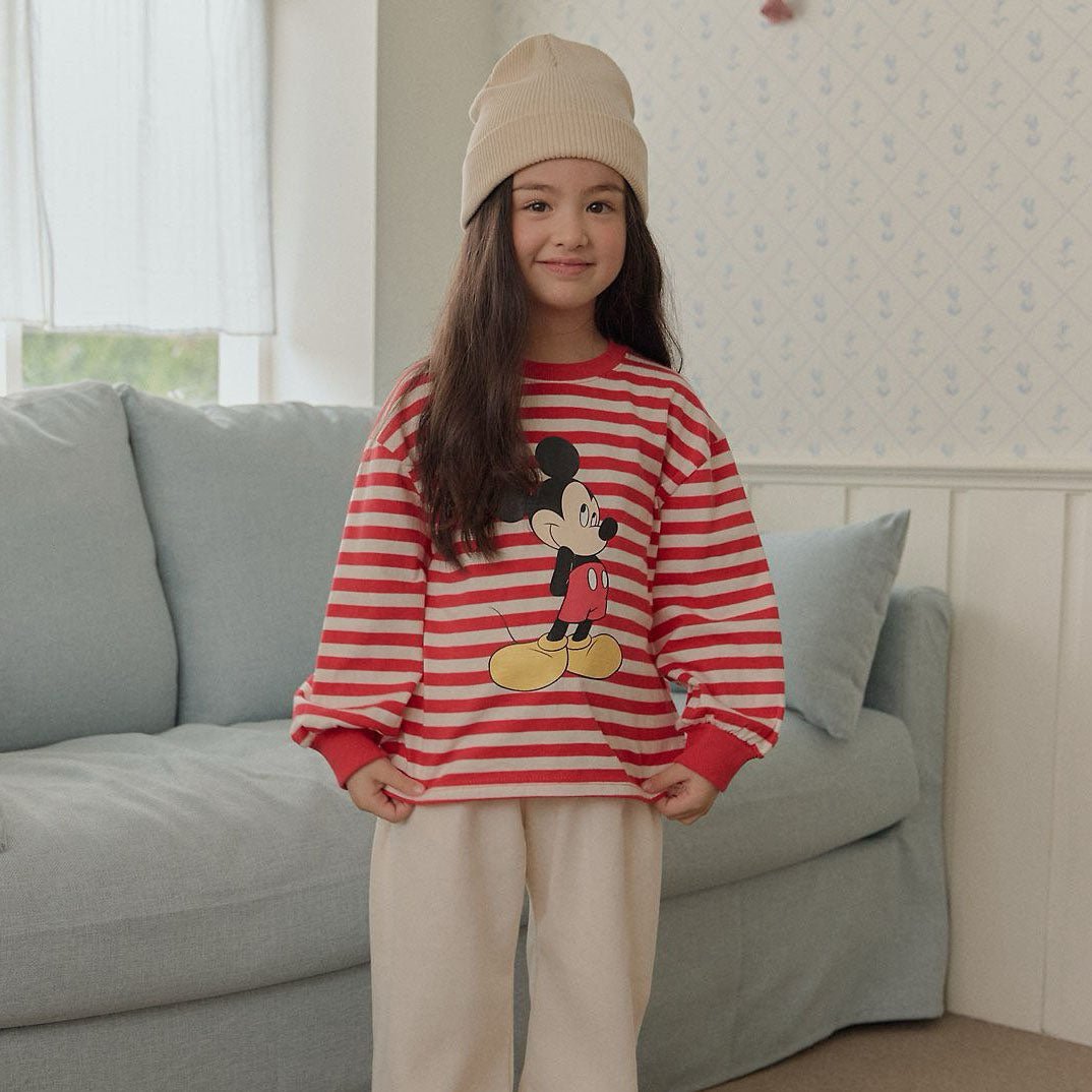 Toddler F26 Mickey Stripe Side Slit Long Sleeve Top (1-9y) - 3 Colors kids outfit