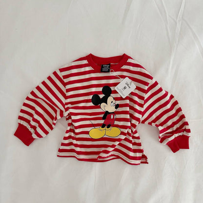 Toddler F26 Mickey Stripe Side Slit Long Sleeve Top (1-9y) - 3 Colors kids outfit
