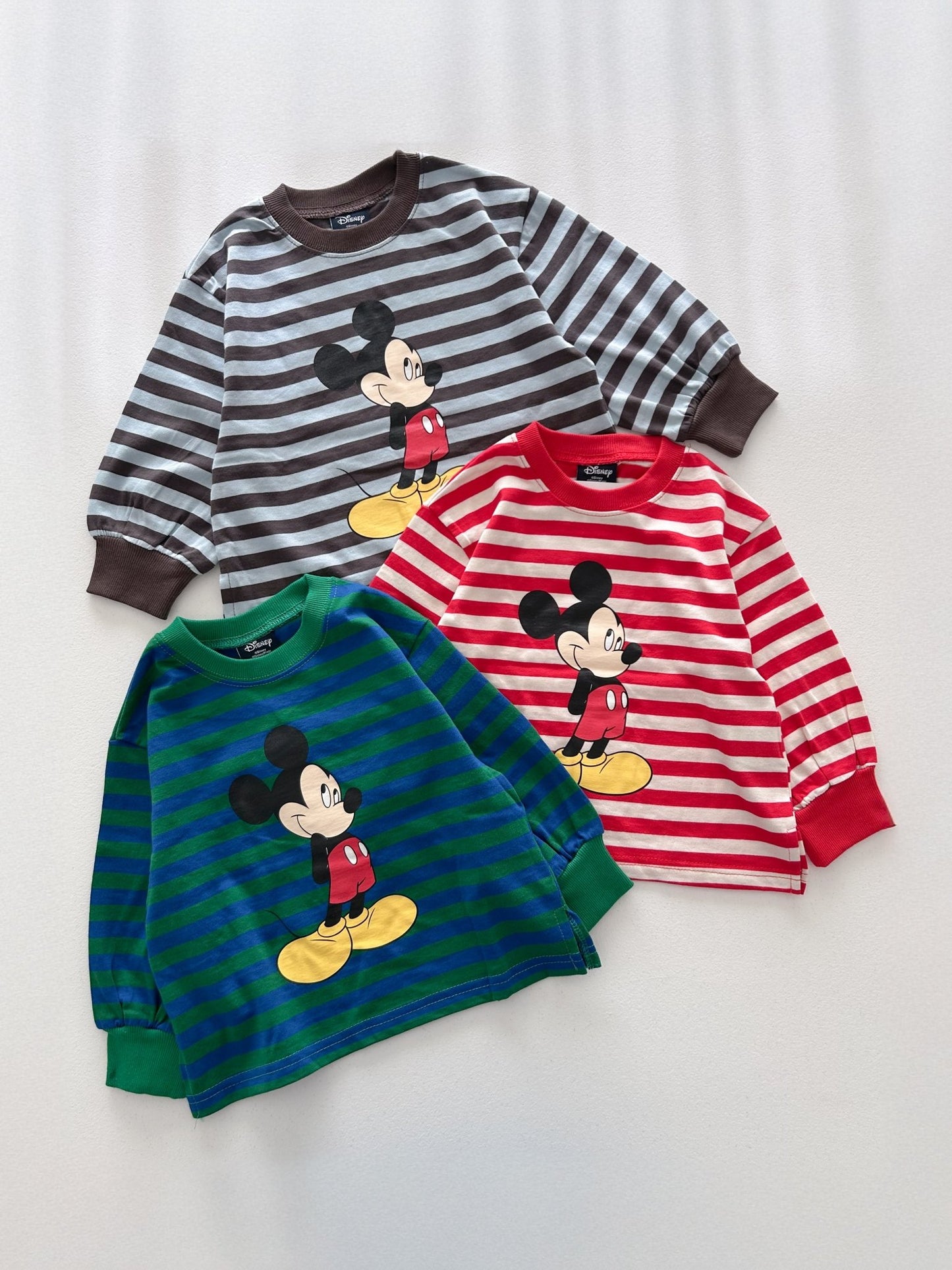 Toddler F26 Mickey Stripe Side Slit Long Sleeve Top (1-9y) - 3 Colors kids outfit