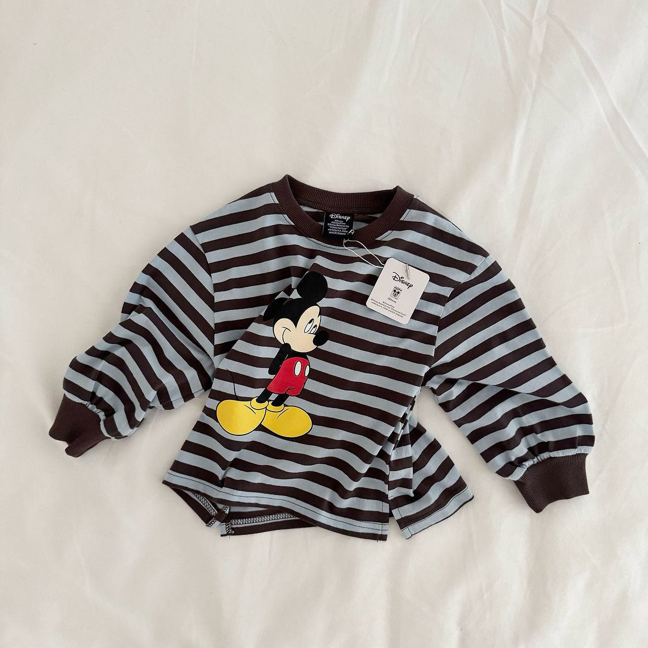 Toddler F26 Mickey Stripe Side Slit Long Sleeve Top (1-9y) - 3 Colors kids outfit