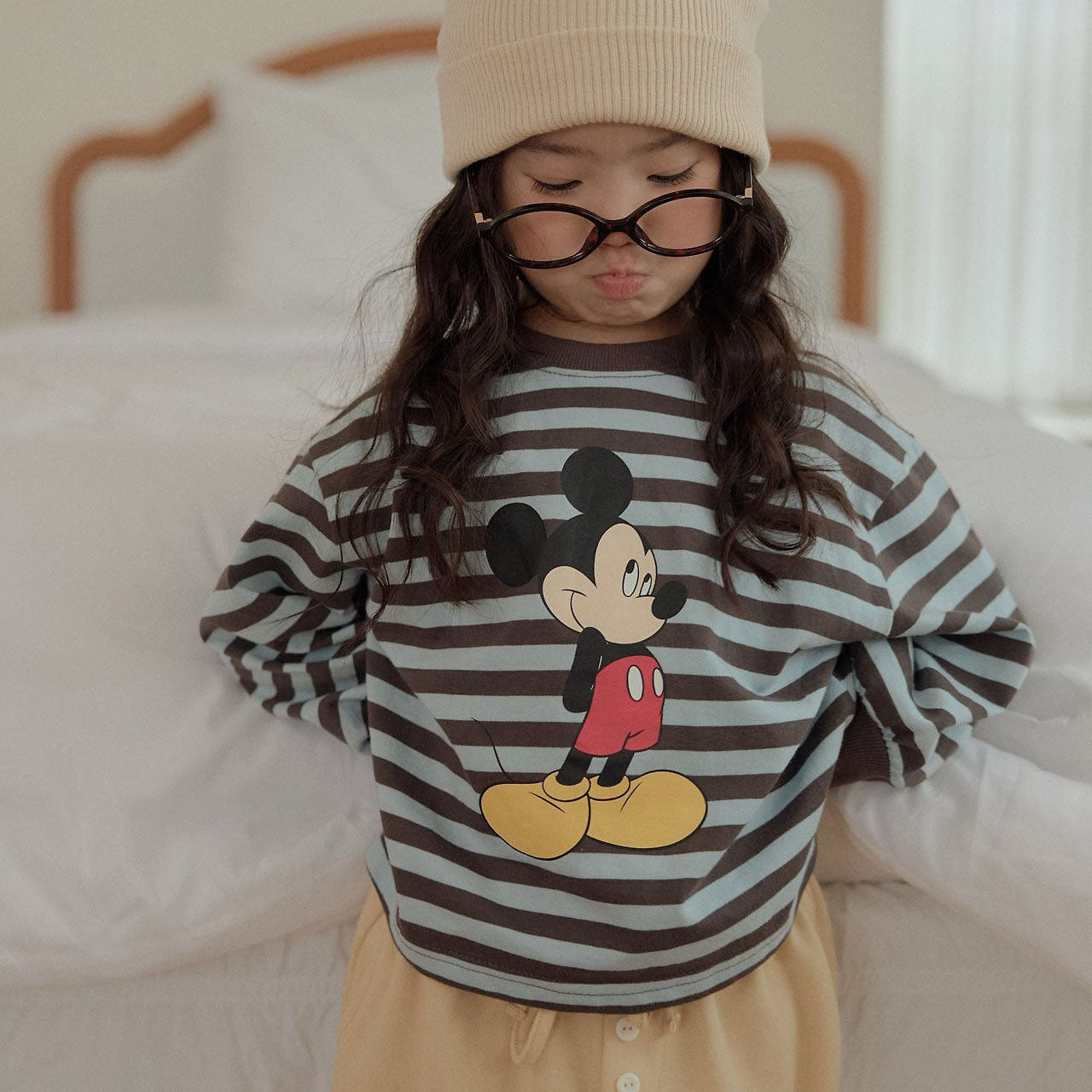 Toddler F26 Mickey Stripe Side Slit Long Sleeve Top (1-9y) - 3 Colors kids outfit