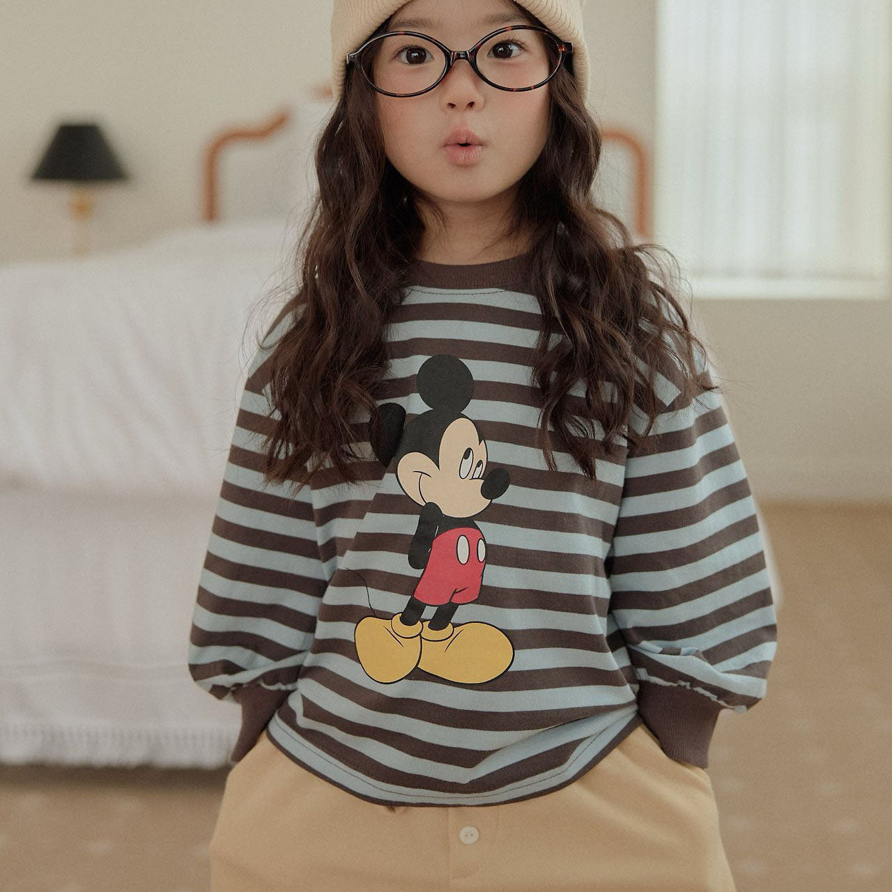 Toddler F26 Mickey Stripe Side Slit Long Sleeve Top (1-9y) - 3 Colors kids outfit