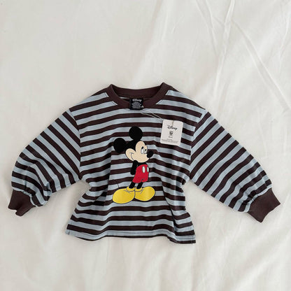 Toddler F26 Mickey Stripe Side Slit Long Sleeve Top (1-9y) - 3 Colors kids outfit