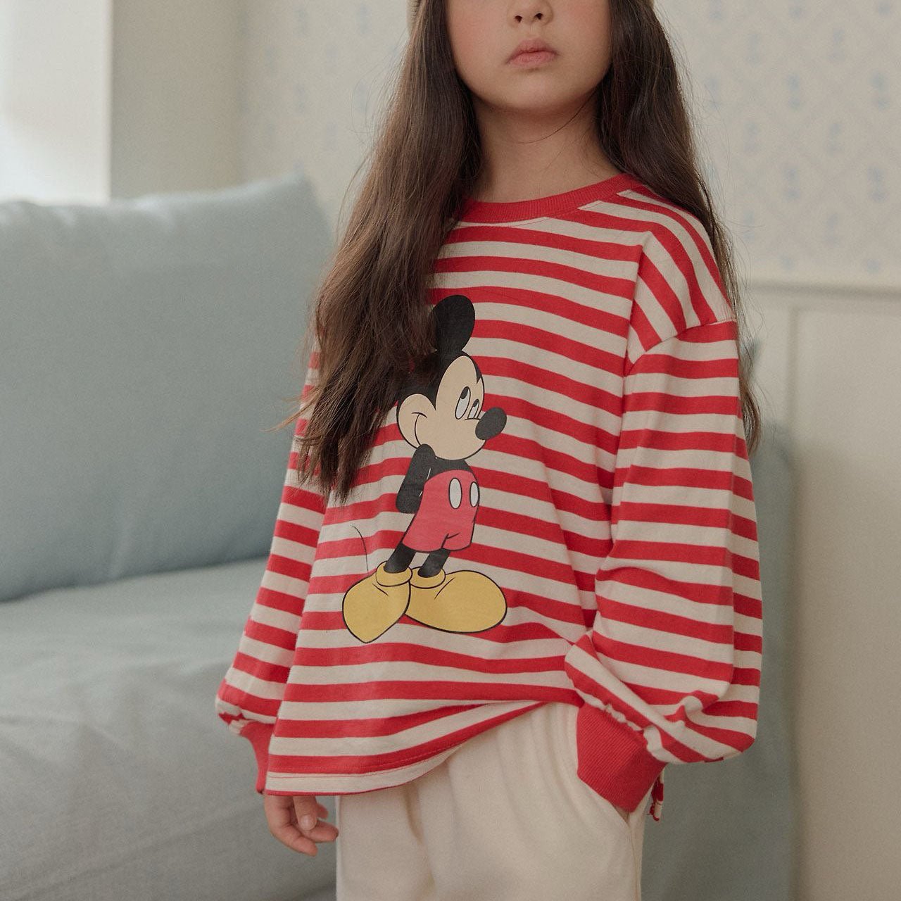 Toddler F26 Mickey Stripe Side Slit Long Sleeve Top (1-9y) - 3 Colors kids outfit