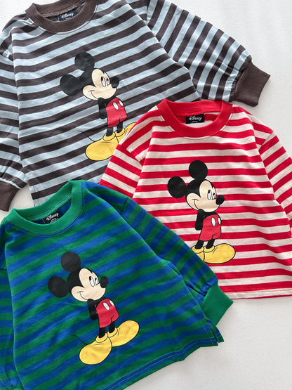 Toddler F26 Mickey Stripe Side Slit Long Sleeve Top (1-9y) - 3 Colors kids outfit