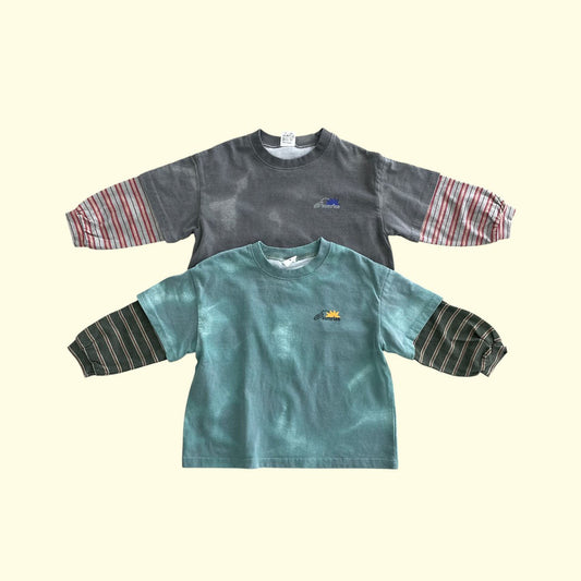 Toddler F26 Pigment Dyed Layered Long Sleeve Top (3-9y) - 2 Colors kids outfit