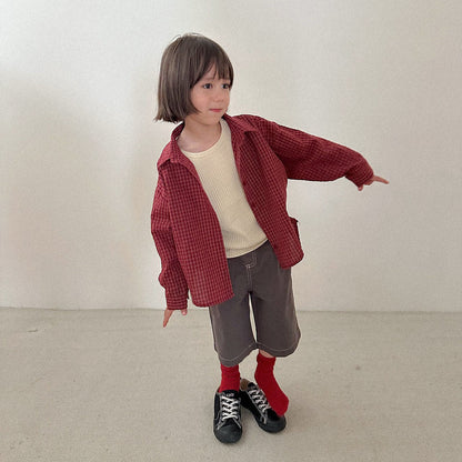 Toddler F26 Plaid Long Sleeve Shirts (2-9y) - Red kids outfit