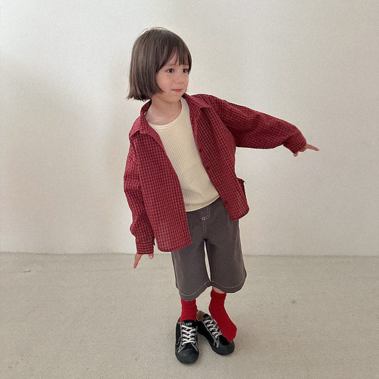 Toddler F26 Plaid Long Sleeve Shirts (2-9y) - Red kids outfit