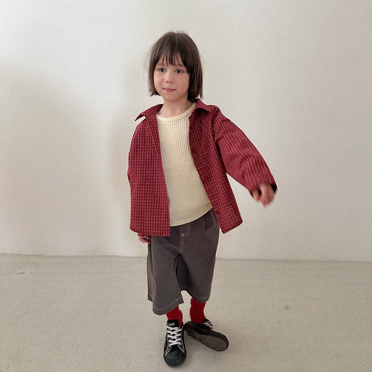 Toddler F26 Plaid Long Sleeve Shirts (2-9y) - Red kids outfit