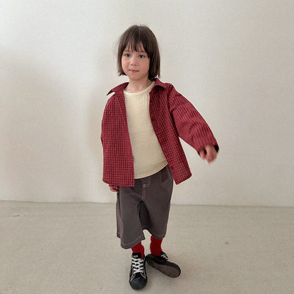 Toddler F26 Plaid Long Sleeve Shirts (2-9y) - Red kids outfit