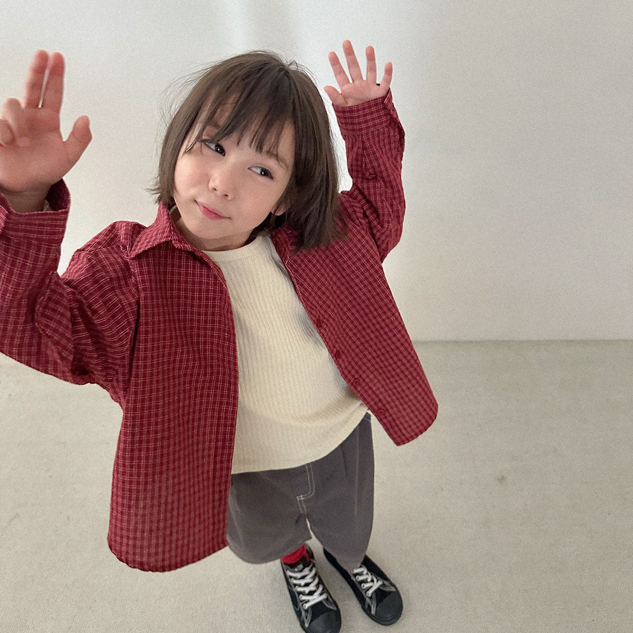 Toddler F26 Plaid Long Sleeve Shirts (2-9y) - Red kids outfit
