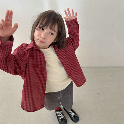 Toddler F26 Plaid Long Sleeve Shirts (2-9y) - Red kids outfit