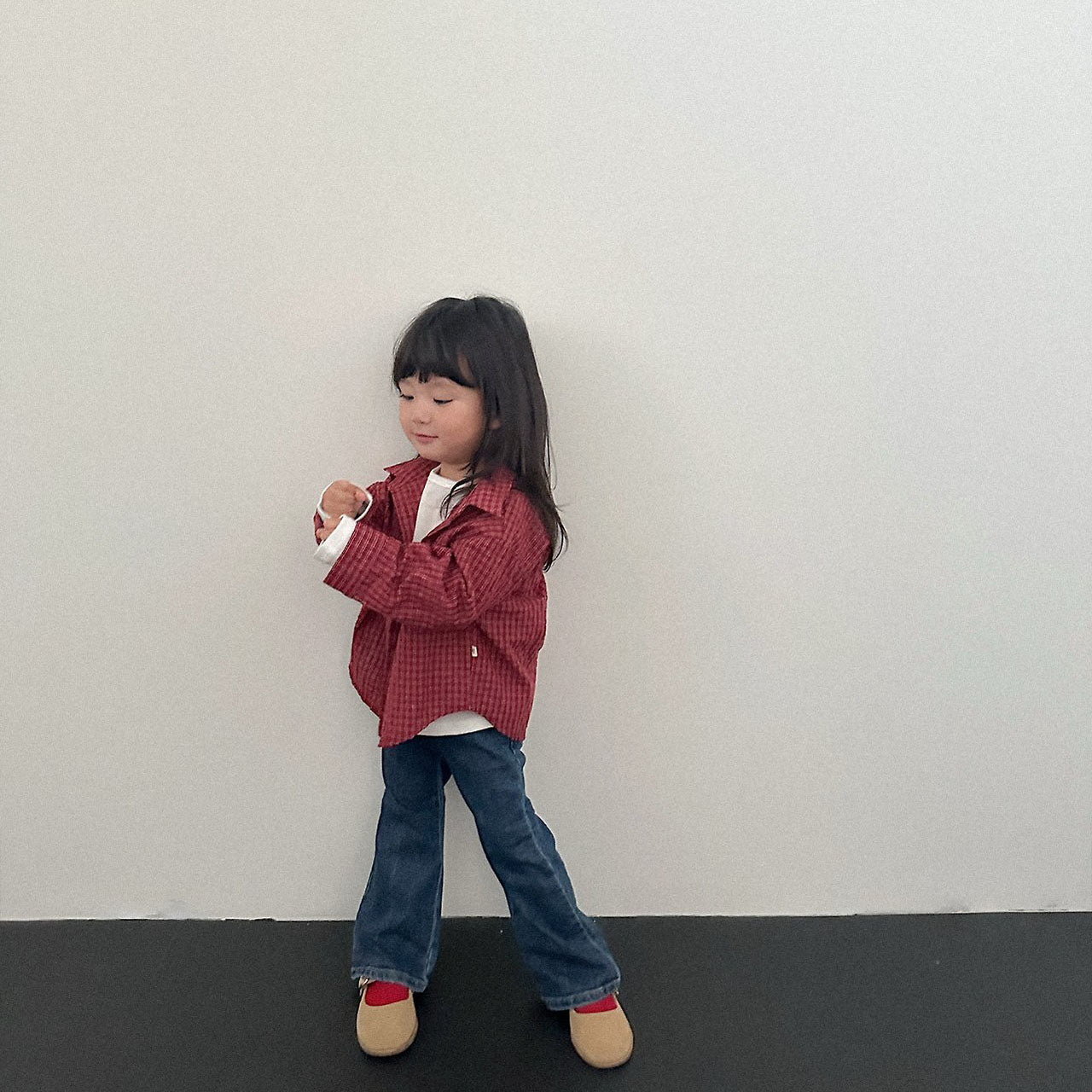 Toddler F26 Plaid Long Sleeve Shirts (2-9y) - Red kids outfit