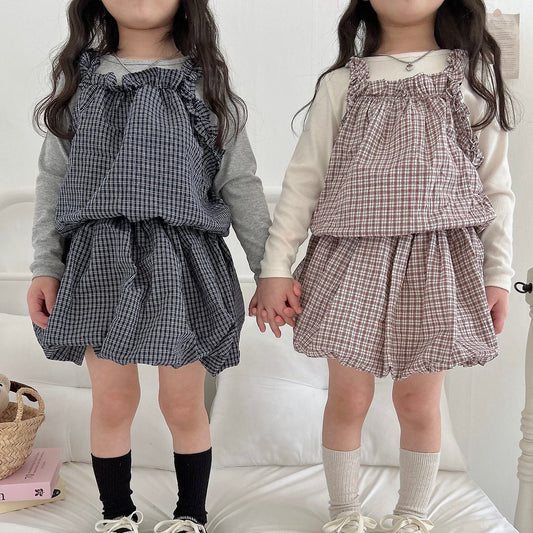 Toddler F26 Plaid Ruffled Bubble Dress(2-7y) - 2 Colors kids outfit