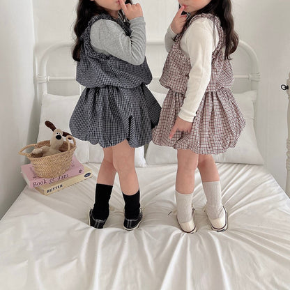 Toddler F26 Plaid Ruffled Bubble Dress(2-7y) - 2 Colors kids outfit