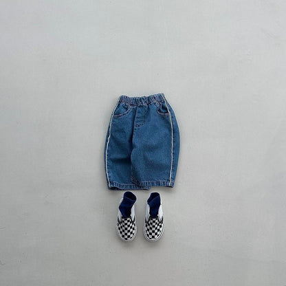 Toddler F26 Side Piping Denim Pants (4m-6y) - Blue kids outfit
