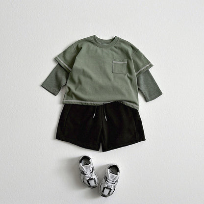Toddler F26 Stitch Detail Layered Long Sleeve Top (2-9y) - Olive kids outfit