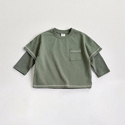 Toddler F26 Stitch Detail Layered Long Sleeve Top (2-9y) - Olive kids outfit