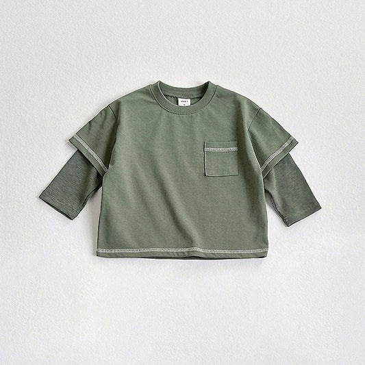 Toddler F26 Stitch Detail Layered Long Sleeve Top (2-9y) - Olive kids outfit