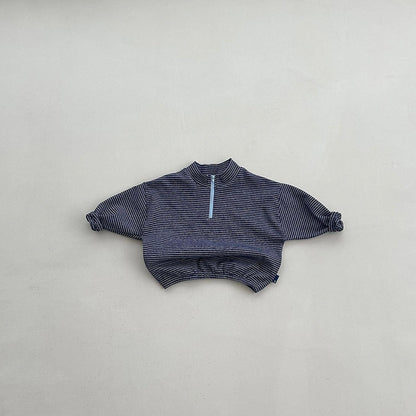 Toddler F26 Stripe Half Zip Mock Neck Long Sleeve Sweatshirt (2-6y) - 2 Colors kids outfit