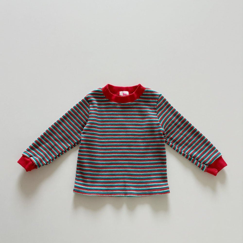 Toddler F26 Stripe Ribbed Long Sleeve Top (1-6y) - Red kids outfit