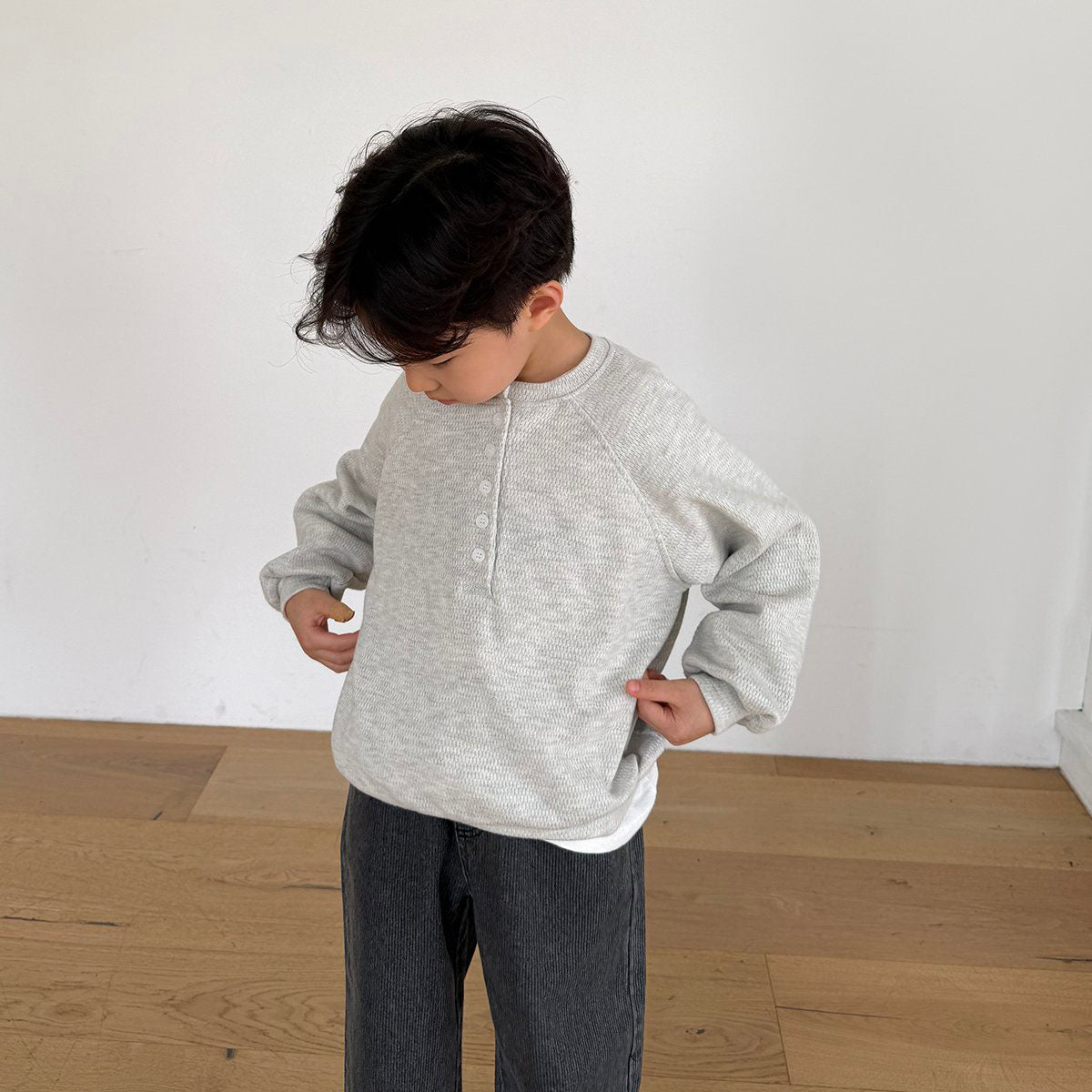 Toddler F26 Textured Henley Sweatshirt (12m-9y) - 2 Colors kids outfit