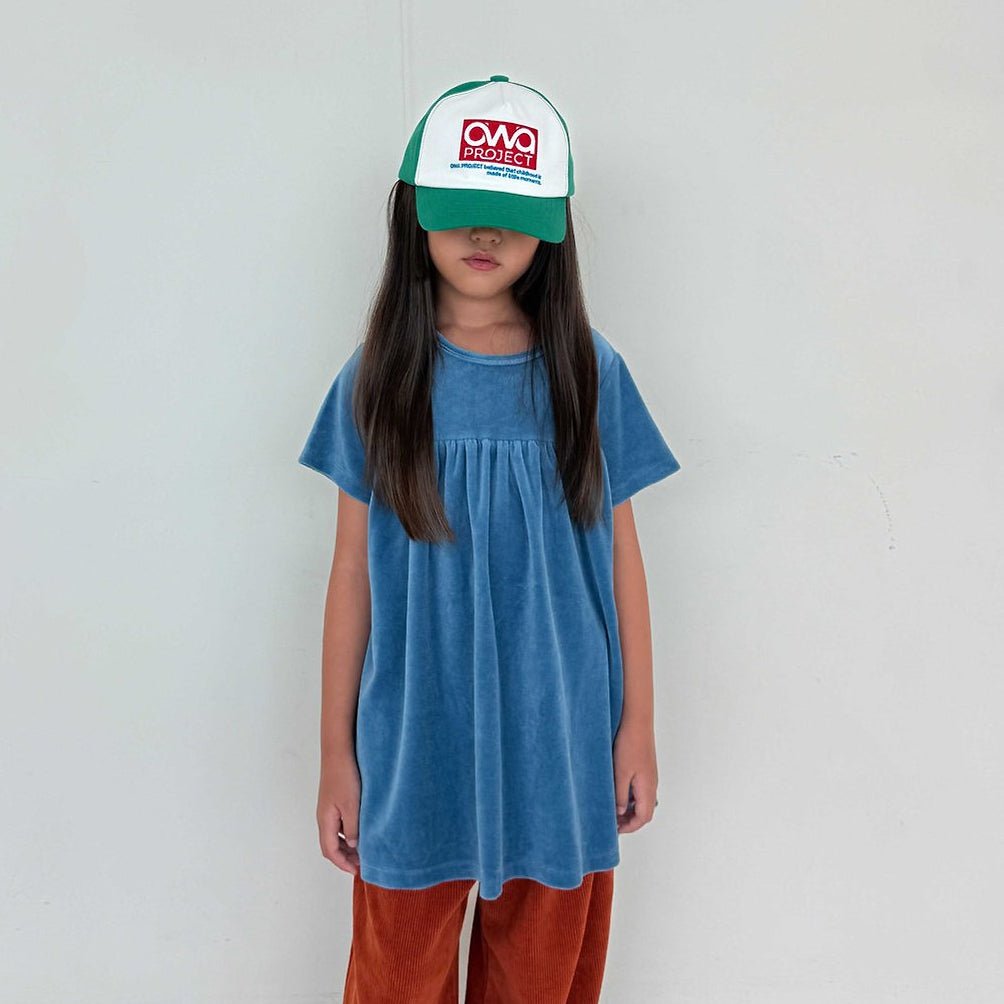 Toddler F26 Velour Shirring Detail Short Sleeve Dress (2-8y) - 2 Colors kids outfit