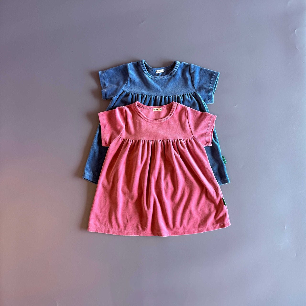 Toddler F26 Velour Shirring Detail Short Sleeve Dress (2-8y) - 2 Colors kids outfit