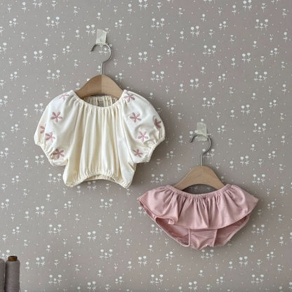 Toddler Floral Embroidery Puff Sleeve Bikini Swimsuit (1 - 4T) - 3 Colors kids outfit