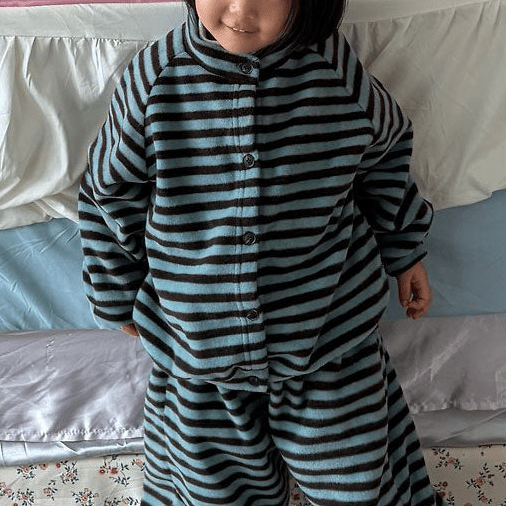 Toddler FW26 Fleece Stripe Long Sleeve Cardigan (1-7y) - Mint kids outfit