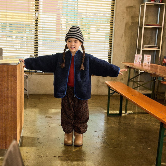 Toddler FW26 Sherpa Mock Neck Zip-Up Jacket (4m-6y) - Navy kids outfit