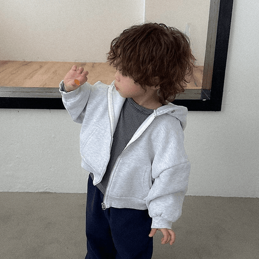 Toddler FW26 Snap Button Zip-Up Hoodie (2-9y) - Light Heather Gray kids outfit