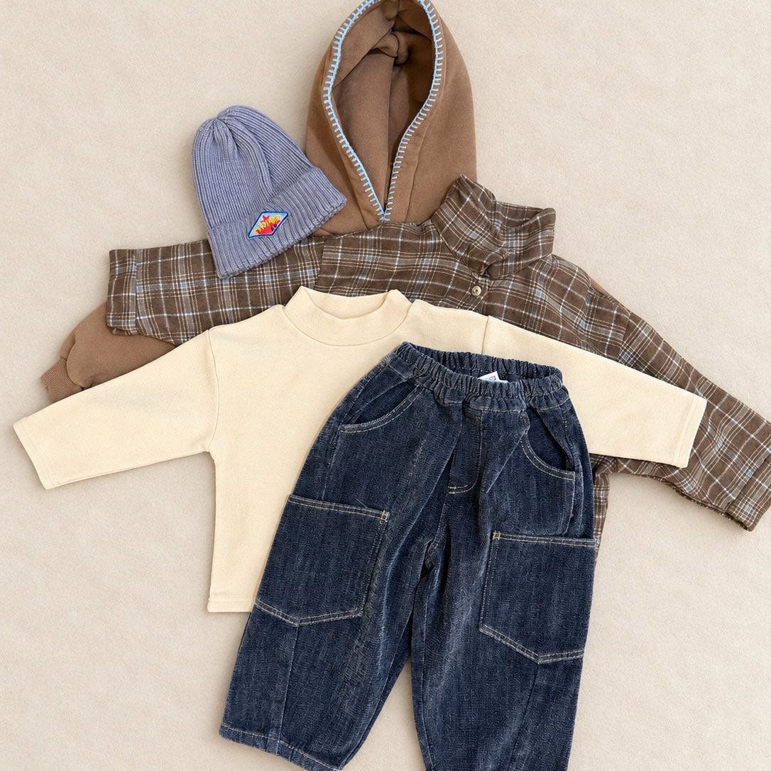 Toddler FW26 Stitch Detail Big Pocket Balloon Brushed Cotton Denim Pants (1-7y) - Blue kids outfit