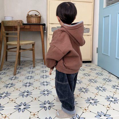 Toddler FW26 Stitch Detail Big Pocket Balloon Brushed Cotton Denim Pants (1-7y) - Blue kids outfit