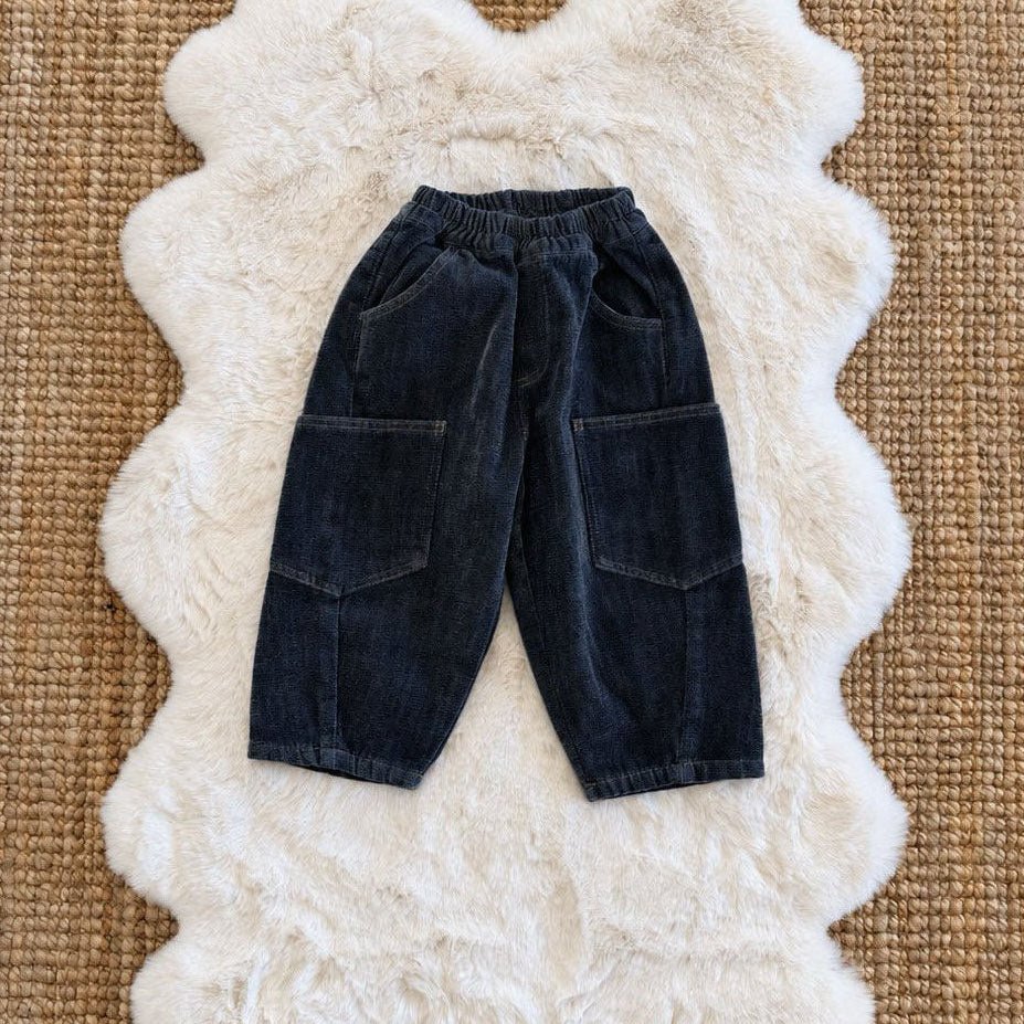 Toddler FW26 Stitch Detail Big Pocket Balloon Brushed Cotton Denim Pants (1-7y) - Blue kids outfit