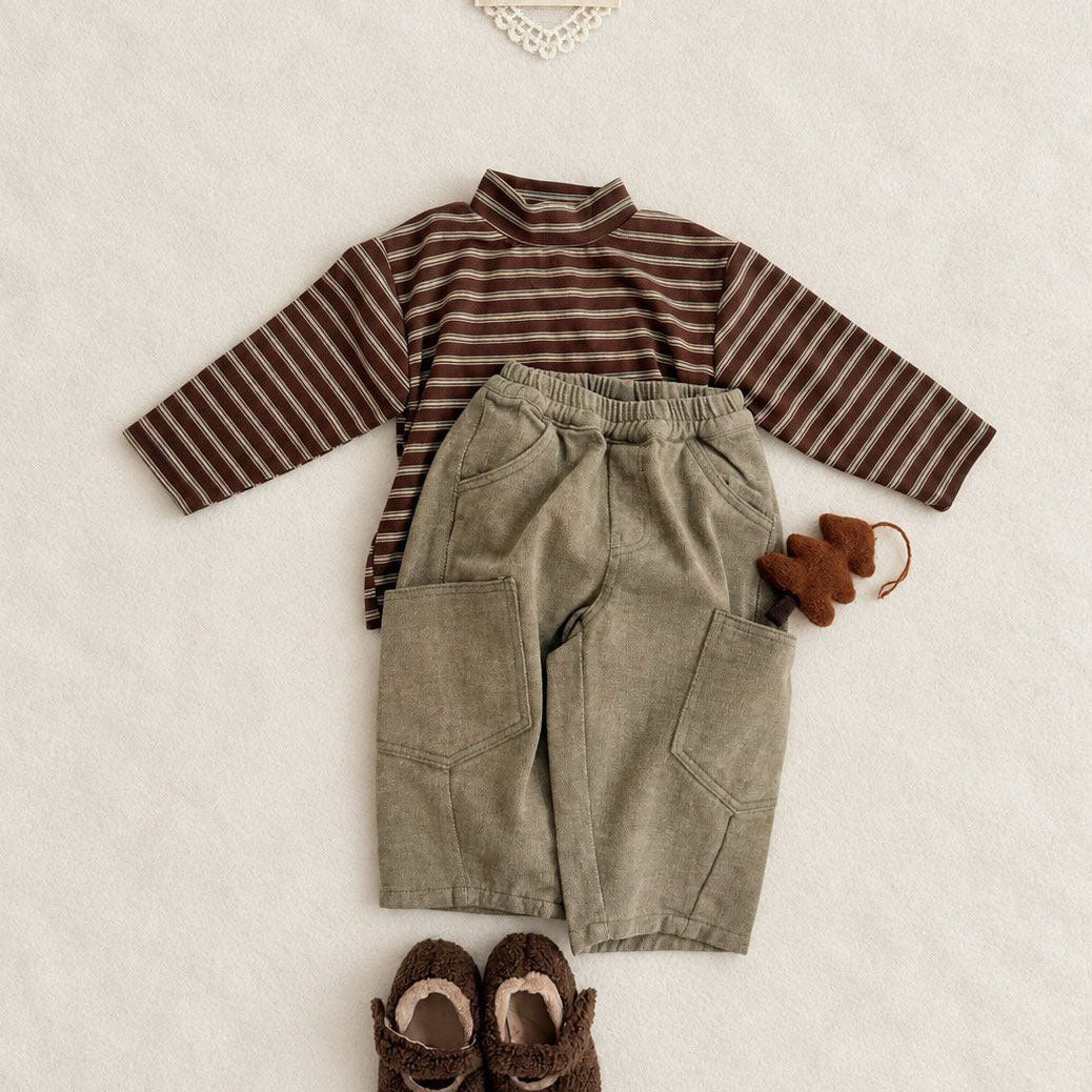Toddler FW26 Stitch Detail Big Pocket Balloon Brushed Cotton Pants (1-7y) - Olive kids outfit