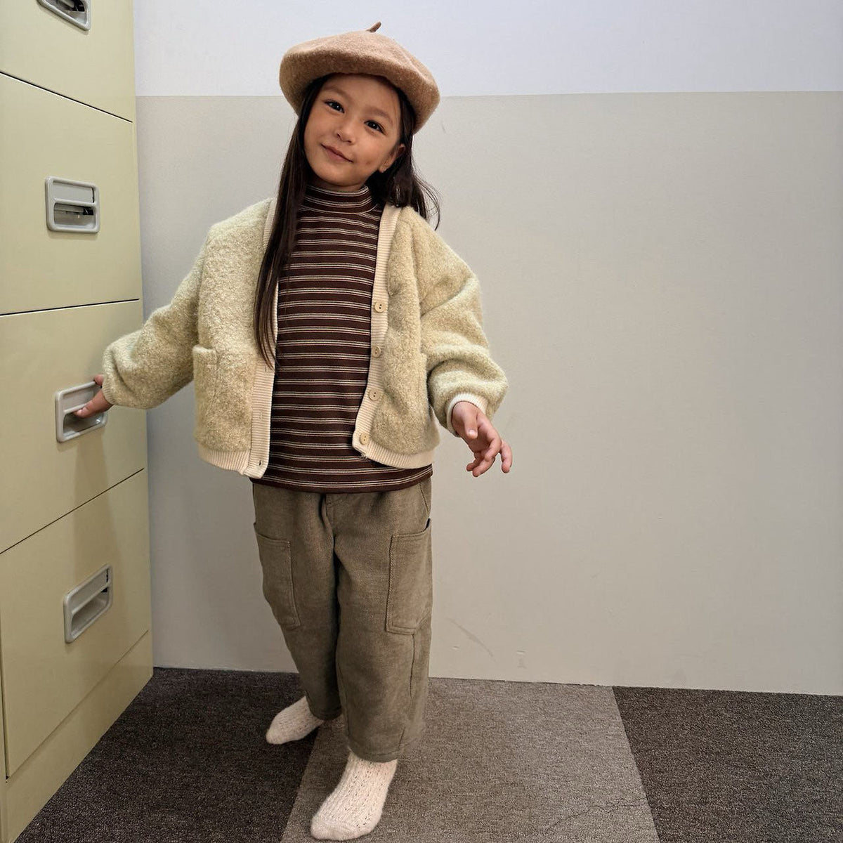 Toddler FW26 Stitch Detail Big Pocket Balloon Brushed Cotton Pants (1-7y) - Olive kids outfit