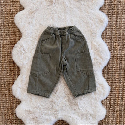 Toddler FW26 Stitch Detail Big Pocket Balloon Brushed Cotton Pants (1-7y) - Olive kids outfit