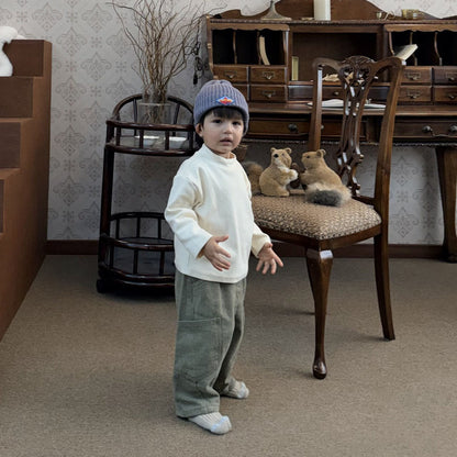 Toddler FW26 Stitch Detail Big Pocket Balloon Brushed Cotton Pants (1-7y) - Olive kids outfit