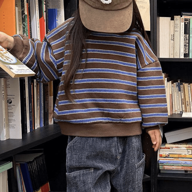 Toddler FW26 Stripe Long Sleeve Brushed Cotton Sweatshirt (1-7y) - Brown kids outfit
