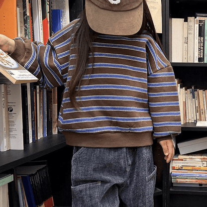 Toddler FW26 Stripe Long Sleeve Brushed Cotton Sweatshirt (1-7y) - Brown kids outfit