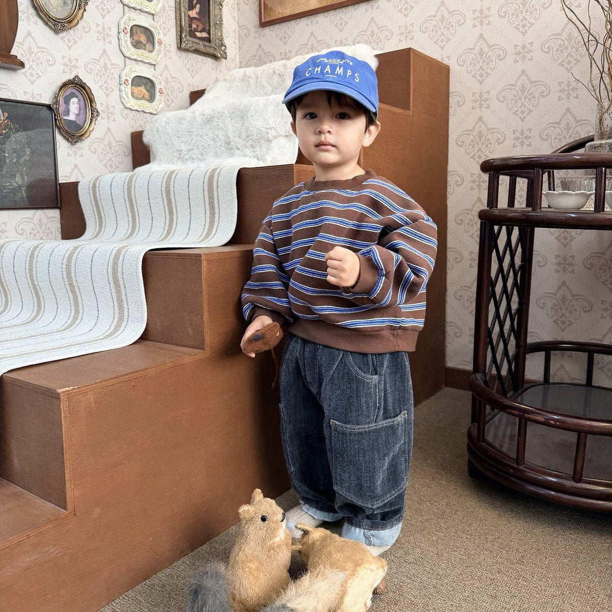 Toddler FW26 Stripe Long Sleeve Brushed Cotton Sweatshirt (1-7y) - Brown kids outfit