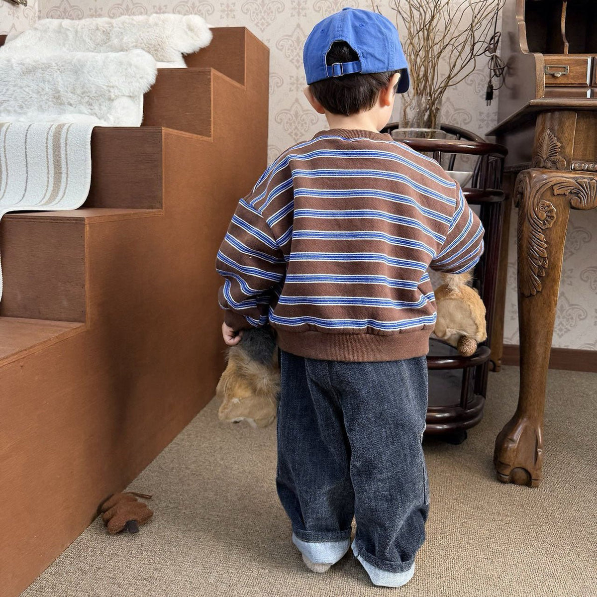 Toddler FW26 Stripe Long Sleeve Brushed Cotton Sweatshirt (1-7y) - Brown kids outfit