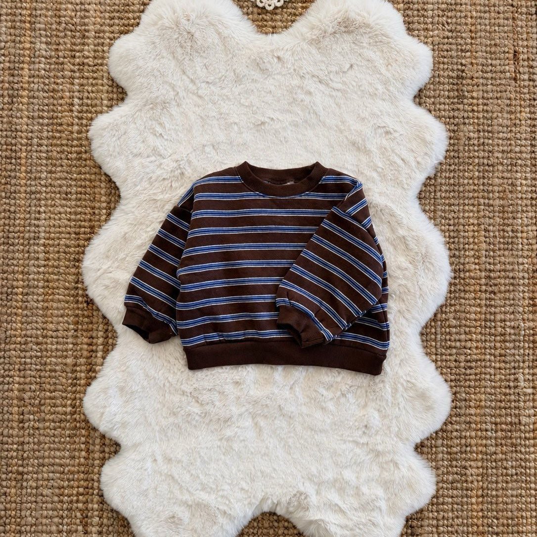Toddler FW26 Stripe Long Sleeve Brushed Cotton Sweatshirt (1-7y) - Brown kids outfit